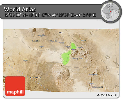 Satellite 3D Map of the Area around 13° 13' 56" N, 40° 52' 30" E