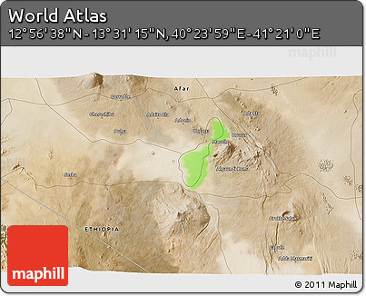 Satellite 3D Map of the Area around 13° 13' 56" N, 40° 52' 30" E