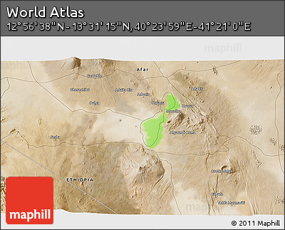 Satellite 3D Map of the Area around 13° 13' 56" N, 40° 52' 30" E