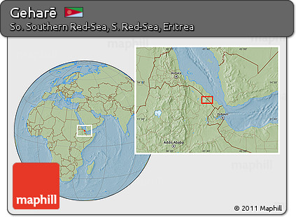 Savanna Style Location Map of Geharē, hill shading