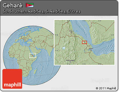 Savanna Style Location Map of Geharē, hill shading