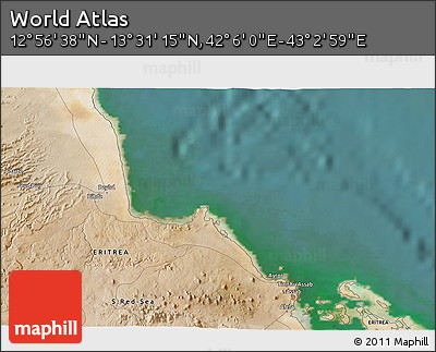 Satellite 3D Map of the Area around 13° 13' 56" N, 42° 34' 30" E