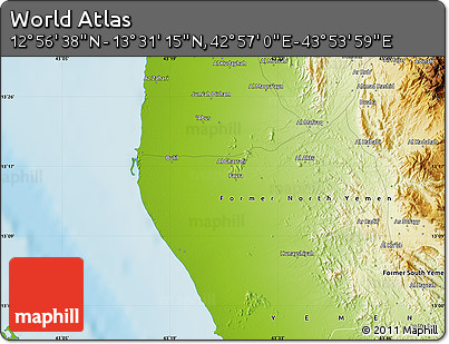 Physical Map of the Area around 13° 13' 56" N, 43° 25' 29" E