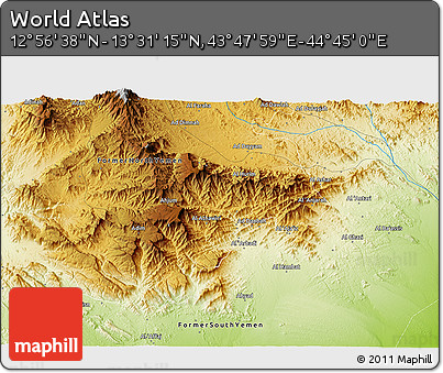 Physical 3D Map of the Area around 13° 13' 56" N, 44° 16' 29" E