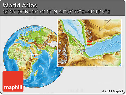Physical Location Map of the Area around 13° 13' 56" N, 44° 16' 29" E