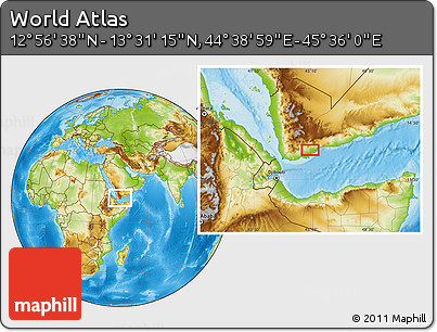 Physical Location Map of the Area around 13° 13' 56" N, 45° 7' 30" E