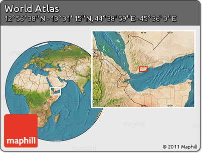 Satellite Location Map of the Area around 13° 13' 56" N, 45° 7' 30" E