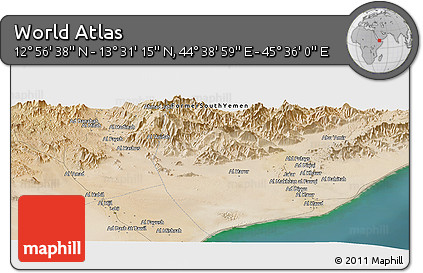 Satellite Panoramic Map of the Area around 13° 13' 56" N, 45° 7' 30" E