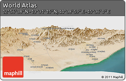 Satellite Panoramic Map of the Area around 13° 13' 56" N, 45° 7' 30" E
