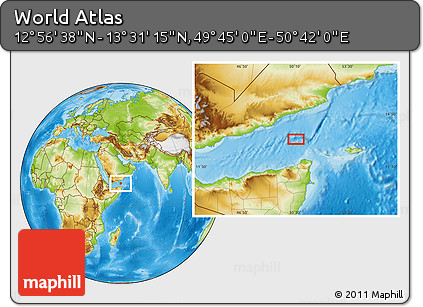 Physical Location Map of the Area around 13° 13' 56" N, 50° 13' 30" E