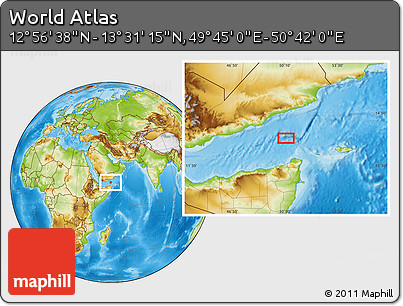 Physical Location Map of the Area around 13° 13' 56" N, 50° 13' 30" E
