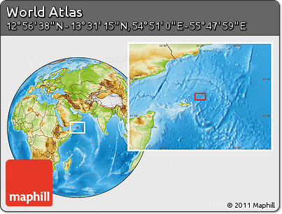 Physical Location Map of the Area around 13° 13' 56" N, 55° 19' 30" E