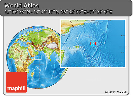Physical Location Map of the Area around 13° 13' 56" N, 57° 1' 29" E
