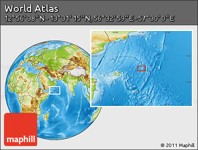 Physical Location Map of the Area around 13° 13' 56" N, 57° 1' 29" E