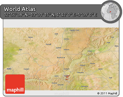 Satellite 3D Map of the Area around 13° 13' 56" N, 5° 10' 30" E