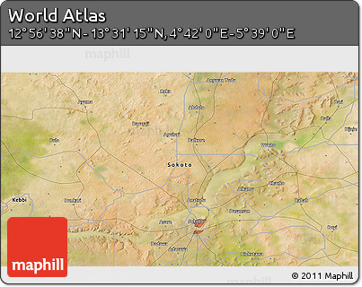 Satellite 3D Map of the Area around 13° 13' 56" N, 5° 10' 30" E