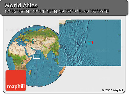 Satellite Location Map of the Area around 13° 13' 56" N, 60° 25' 29" E