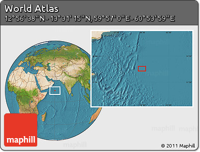 Satellite Location Map of the Area around 13° 13' 56" N, 60° 25' 29" E