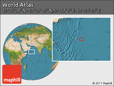 Satellite Location Map of the Area around 13° 13' 56" N, 60° 25' 29" E