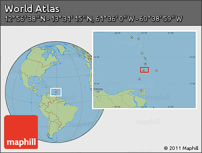Savanna Style Location Map of the Area around 13° 13' 56" N, 61° 7' 30" W