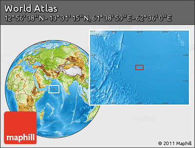 Physical Location Map of the Area around 13° 13' 56" N, 62° 7' 30" E