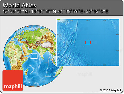Physical Location Map of the Area around 13° 13' 56" N, 62° 7' 30" E