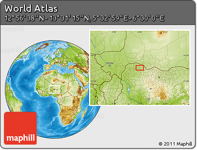 Physical Location Map of the Area around 13° 13' 56" N, 6° 1' 30" E