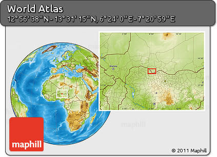 Physical Location Map of the Area around 13° 13' 56" N, 6° 52' 30" E