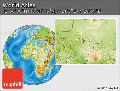 Physical Location Map of the Area around 13° 13' 56" N, 6° 52' 30" E