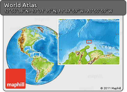 Physical Location Map of the Area around 13° 13' 56" N, 71° 19' 29" W