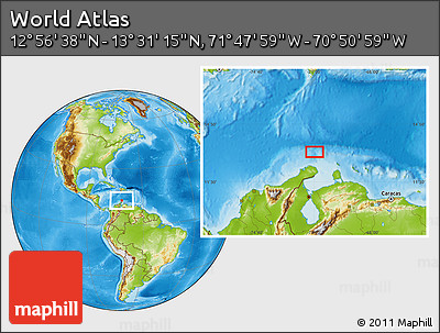 Physical Location Map of the Area around 13° 13' 56" N, 71° 19' 29" W