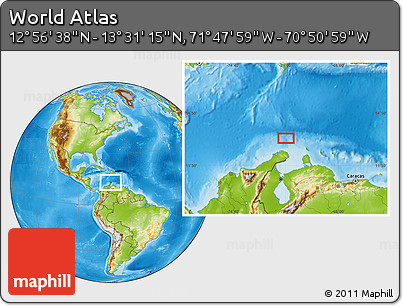 Physical Location Map of the Area around 13° 13' 56" N, 71° 19' 29" W