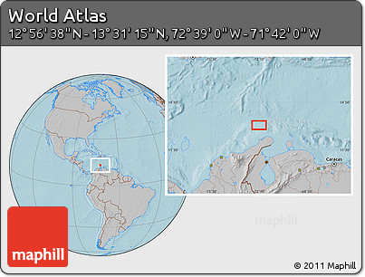 Gray Location Map of the Area around 13° 13' 56" N, 72° 10' 30" W, hill shading