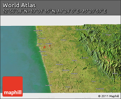 Satellite 3D Map of the Area around 13° 13' 56" N, 74° 52' 30" E