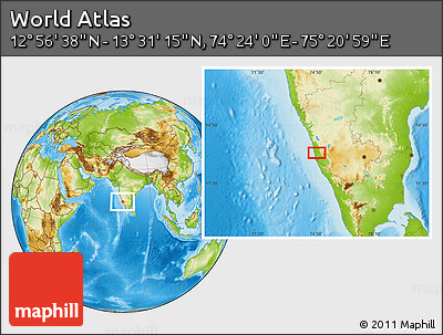 Physical Location Map of the Area around 13° 13' 56" N, 74° 52' 30" E