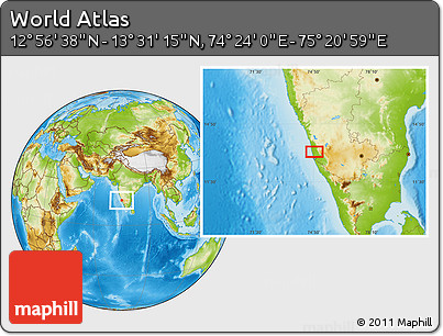 Physical Location Map of the Area around 13° 13' 56" N, 74° 52' 30" E
