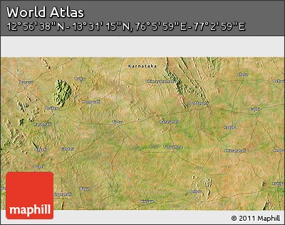 Satellite 3D Map of the Area around 13° 13' 56" N, 76° 34' 29" E
