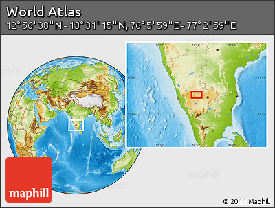 Physical Location Map of the Area around 13° 13' 56" N, 76° 34' 29" E