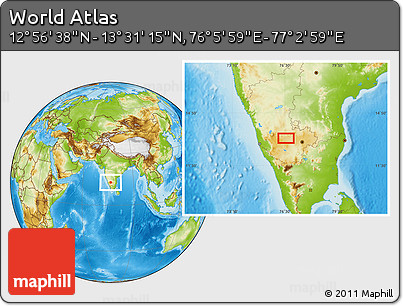 Physical Location Map of the Area around 13° 13' 56" N, 76° 34' 29" E