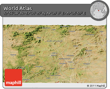 Satellite 3D Map of the Area around 13° 13' 56" N, 79° 7' 30" E