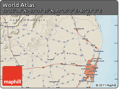 Shaded Relief Map of the Area around 13° 13' 56" N, 79° 58' 29" E