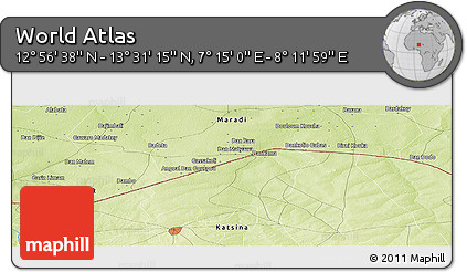Physical Panoramic Map of the Area around 13° 13' 56" N, 7° 43' 29" E