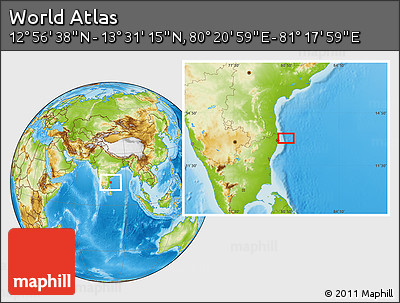 Physical Location Map of the Area around 13° 13' 56" N, 80° 49' 29" E