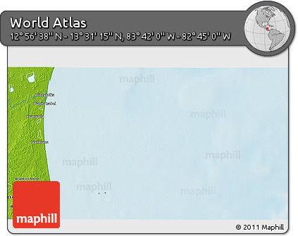 Physical 3D Map of the Area around 13° 13' 56" N, 83° 13' 29" W
