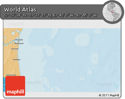 Political 3D Map of the Area around 13° 13' 56" N, 83° 13' 29" W