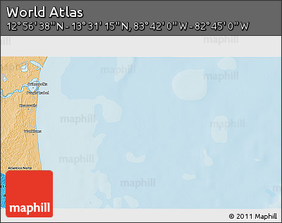Political 3D Map of the Area around 13° 13' 56" N, 83° 13' 29" W
