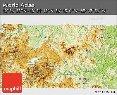 Physical 3D Map of the Area around 13° 13' 56" N, 85° 46' 30" W