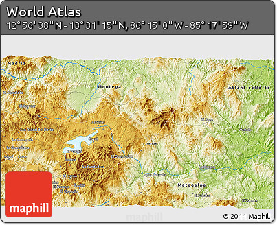 Physical 3D Map of the Area around 13° 13' 56" N, 85° 46' 30" W