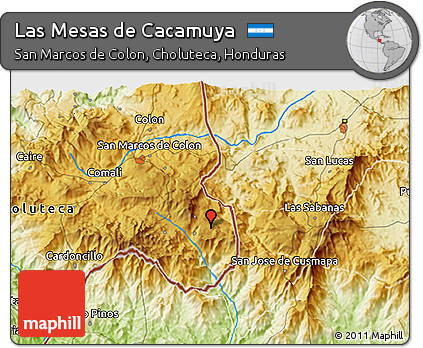 Physical 3D Map of Las Mesas De Cacamuya