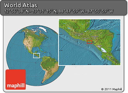 Satellite Location Map of the Area around 13° 13' 56" N, 88° 19' 29" W